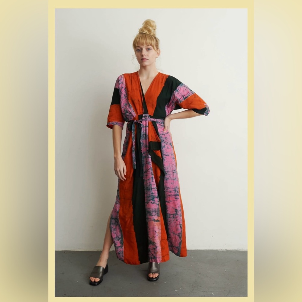 NEW Osei Duro Letsa Rayon Wrap Dress Carmine Red Black Pink Multi Color Size L